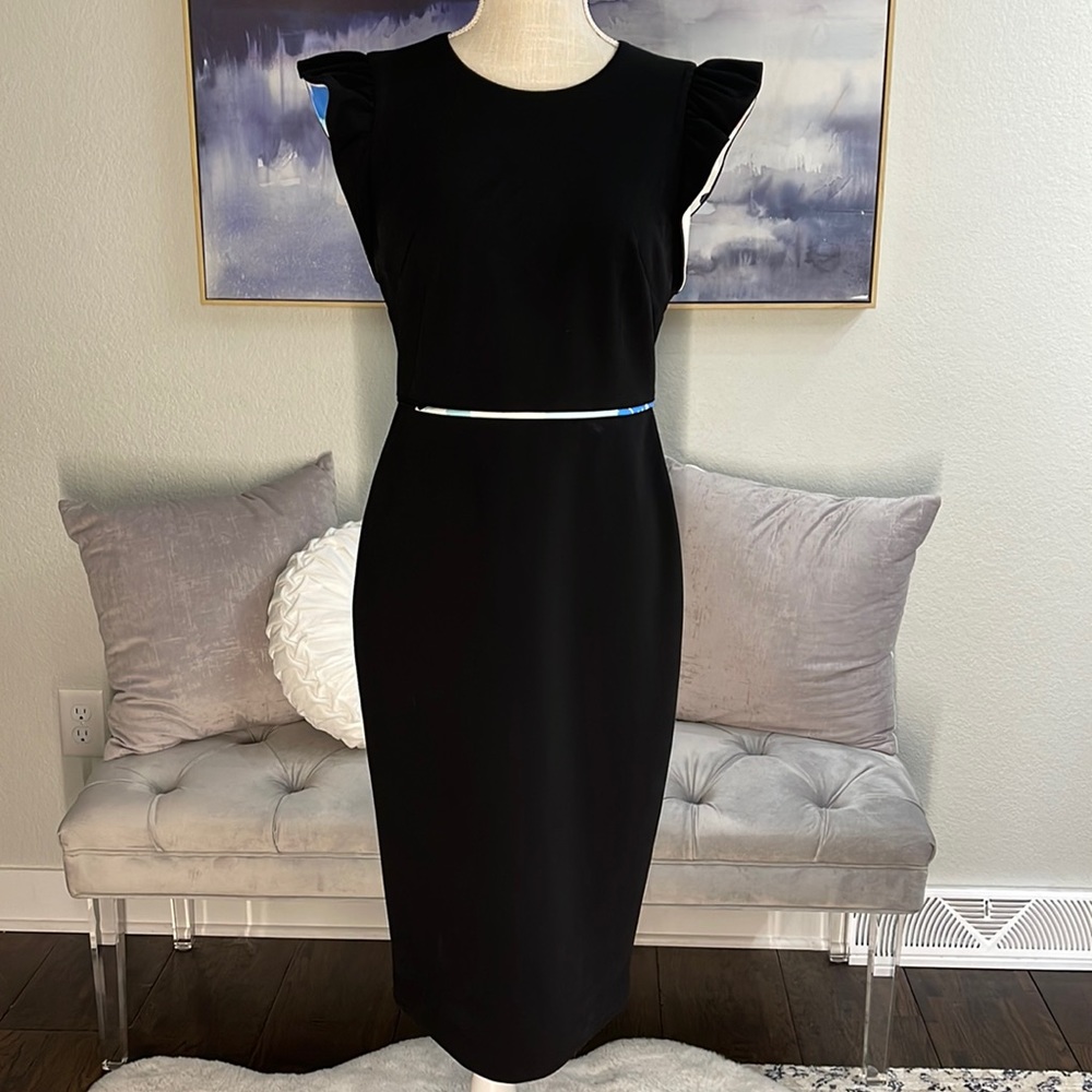 Calvin Klein Black Sheath Dress Flutter Sleeves